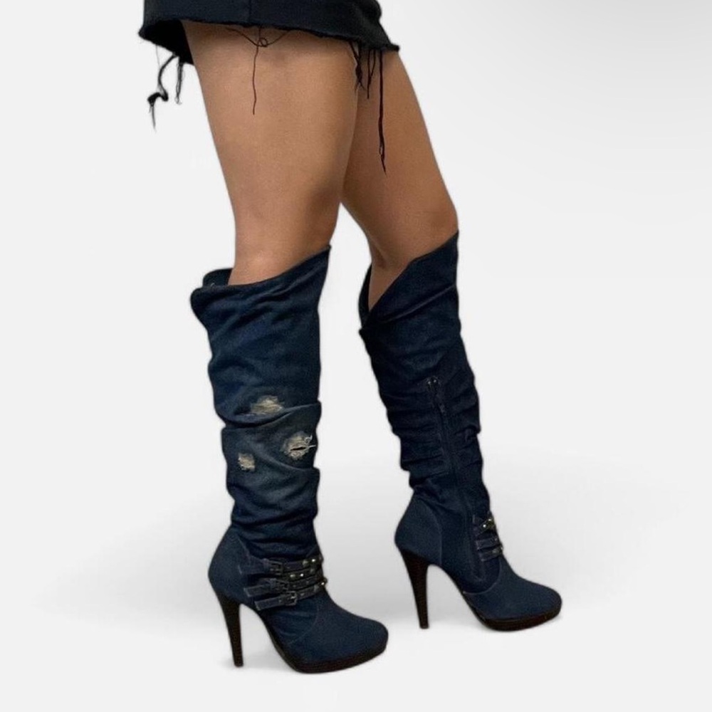 Stylish Denim Knee-High Boots